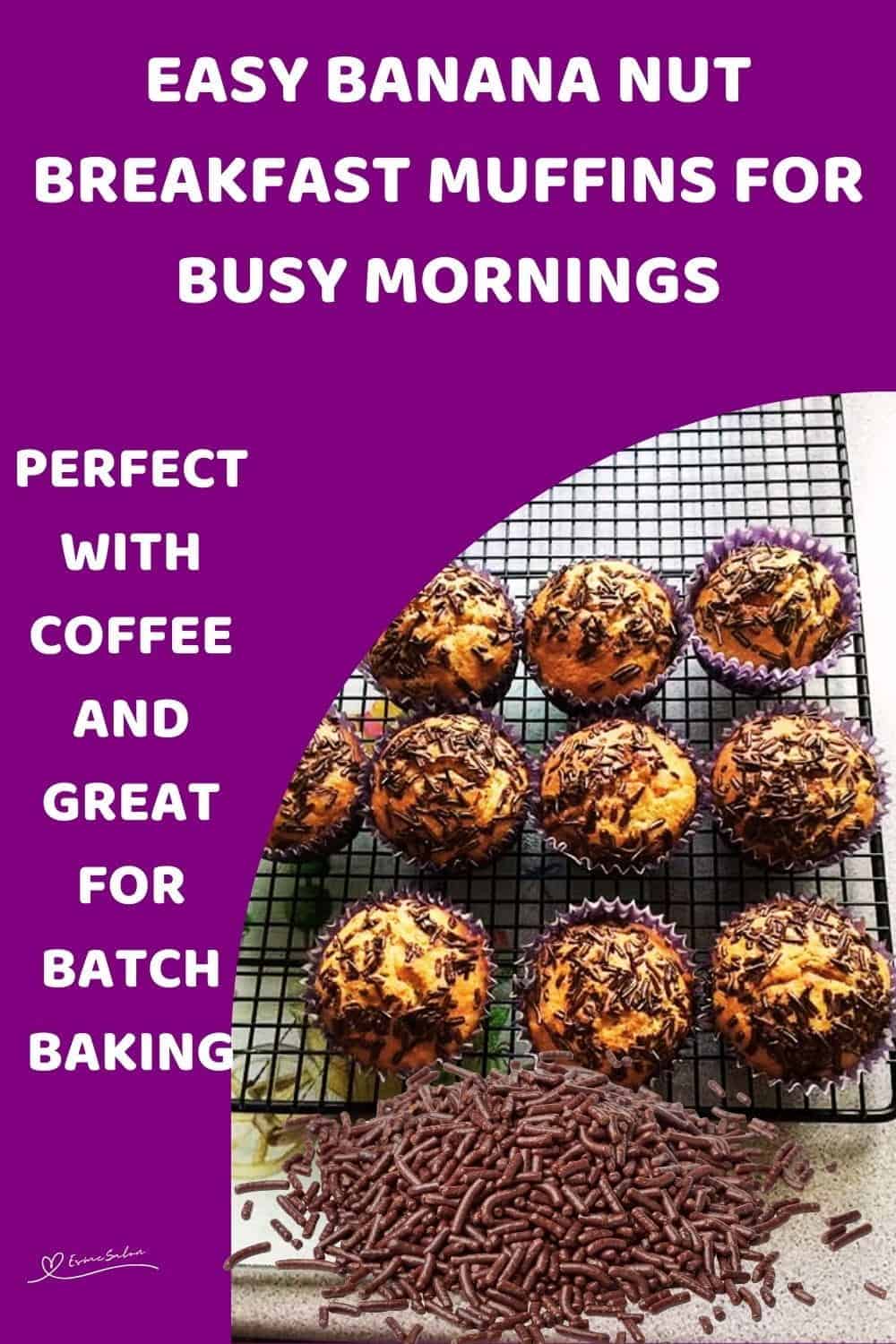 An image of 9 Banana Nut Breakfast Muffins covered with chocolate sprinkles