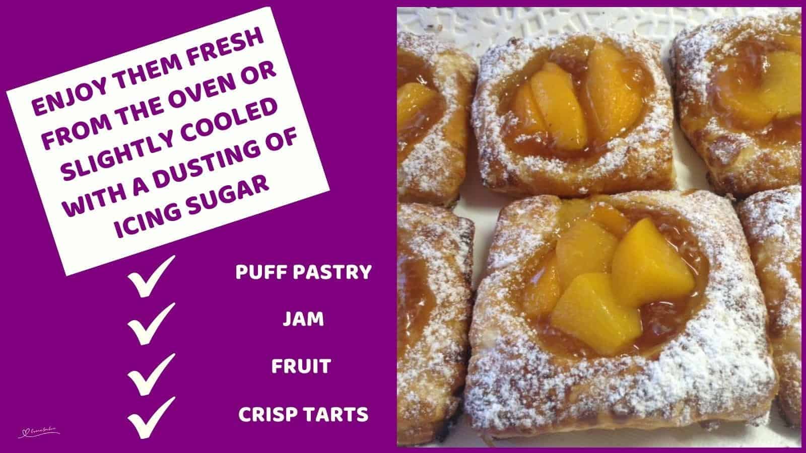 An image of Jammy Puff Pastry Fruit Tarts dusted with Icing sugar
