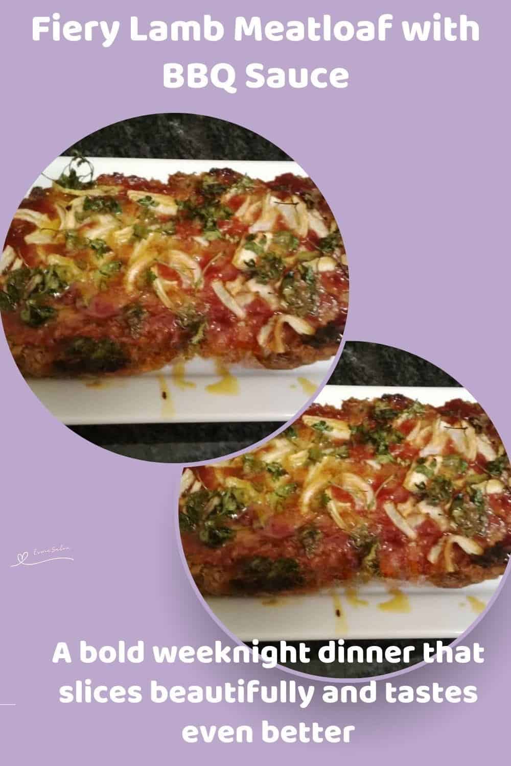 An image of a Fiery Lamb Meatloaf topped with caramelized sliced onion