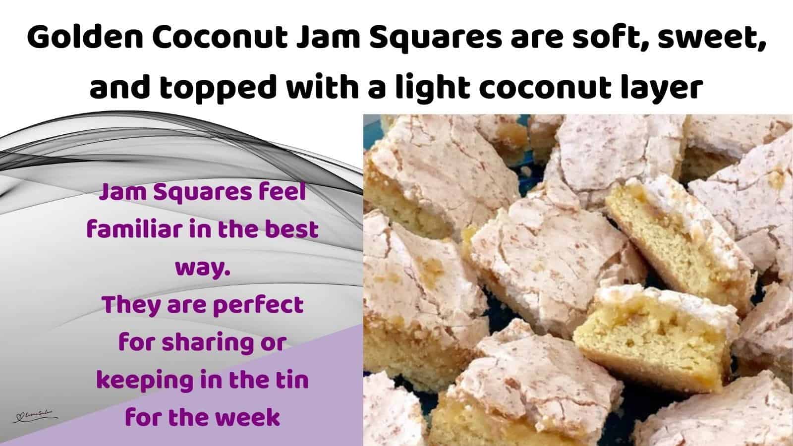 An image of Golden Coconut Jam Squares