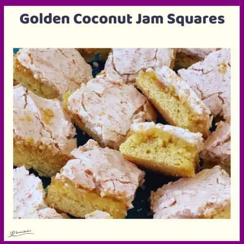 An image of Golden Coconut Jam Squares