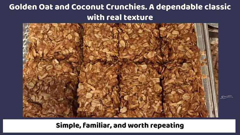 An image of a baking tray with Golden Oat and Coconut Crunchies