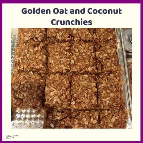 An image of a baking tray with Golden Oat and Coconut Crunchies