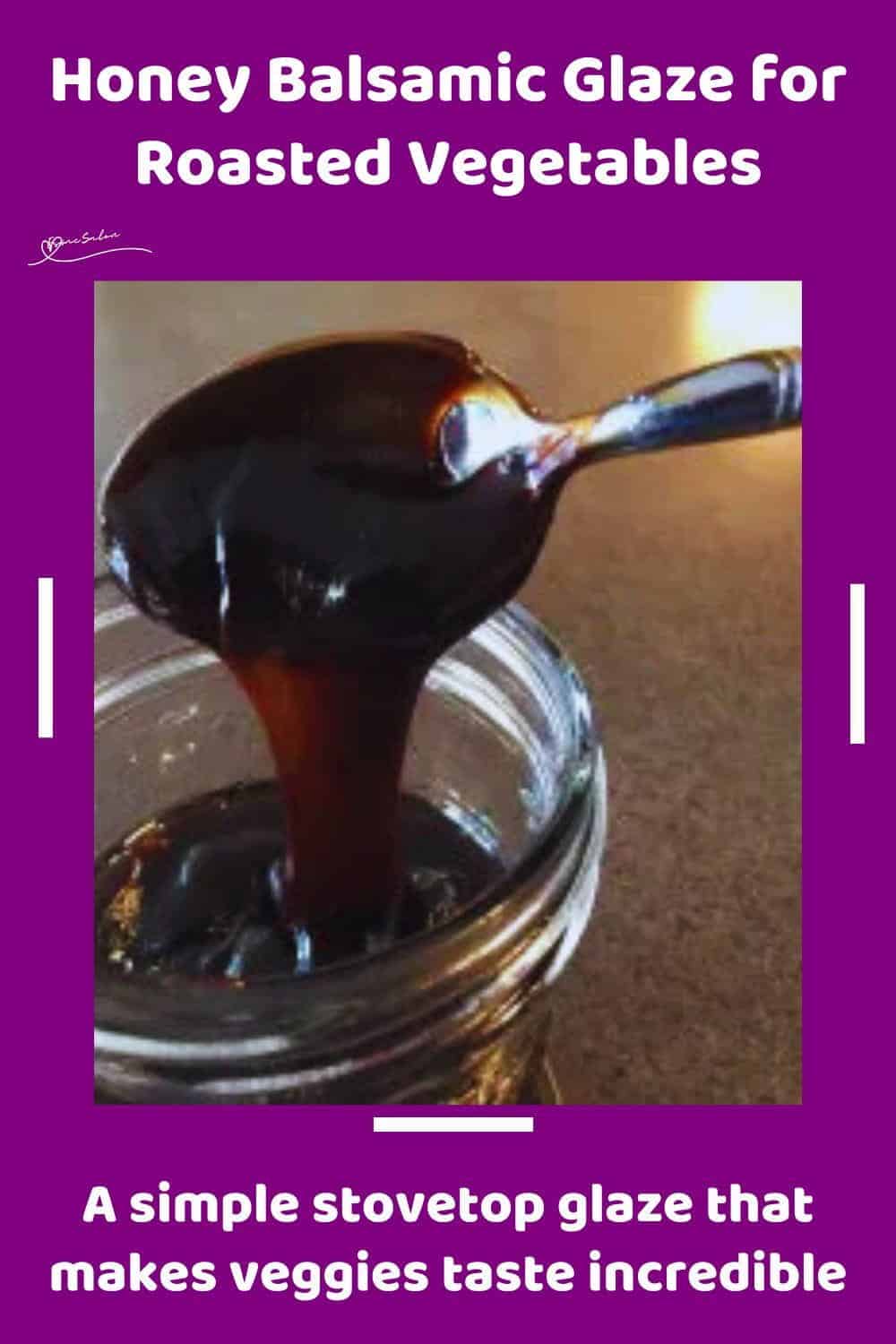 An image of a spoon dripping with Honey Balsamic Glaze into a Console jar