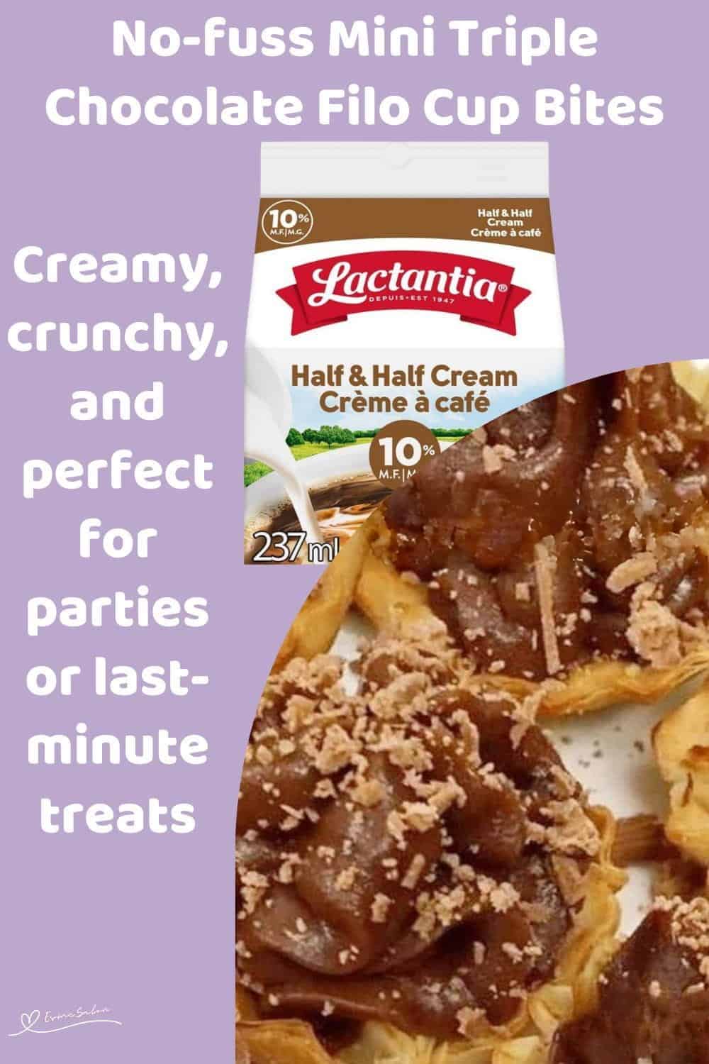 An image of Triple Chocolate Filo Cup Bites with chocolate shavings