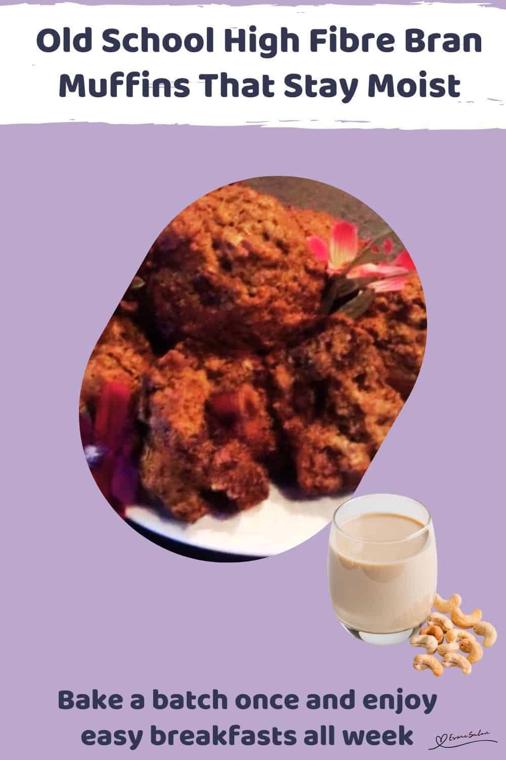 An image of Old School High Fibre Bran Muffins made with oat milk and dates