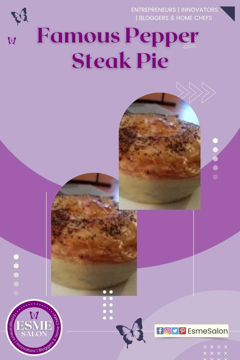 Famous Pepper Steak Pie, a single pie in lovely baked crust