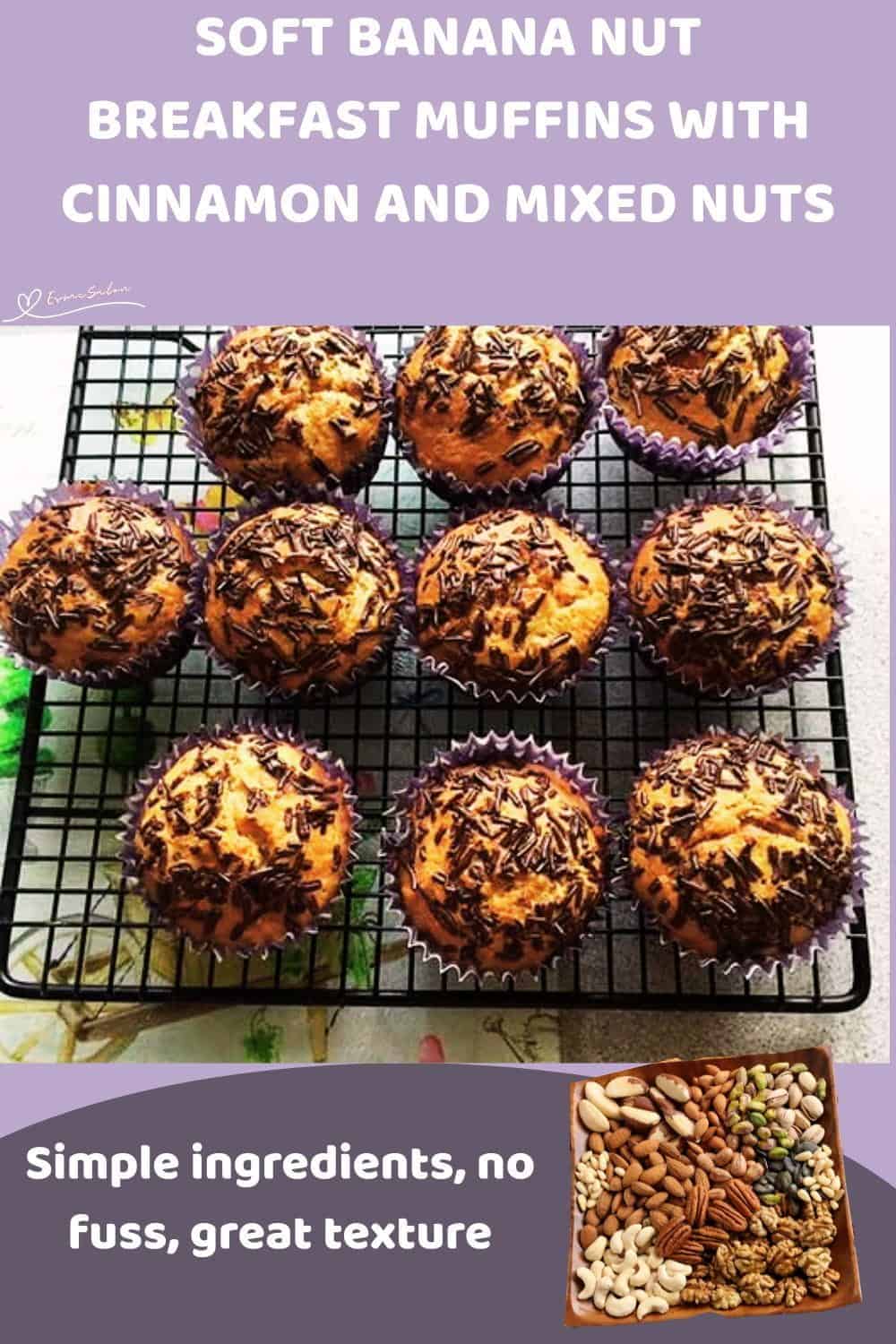 An image of 9 Banana Nut Breakfast Muffins covered with chocolate sprinkles