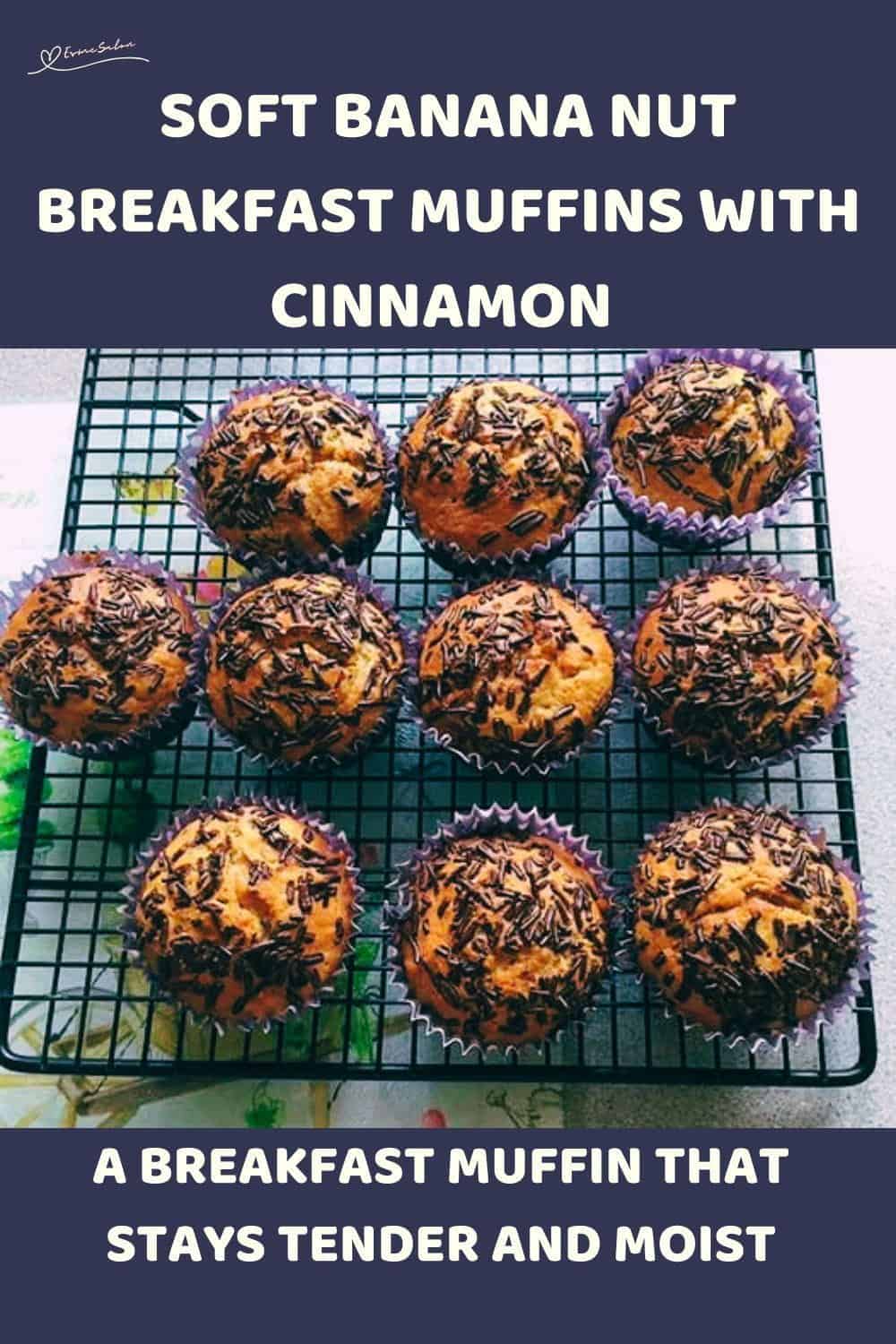 An image of 9 Banana Nut Breakfast Muffins covered with chocolate sprinkles