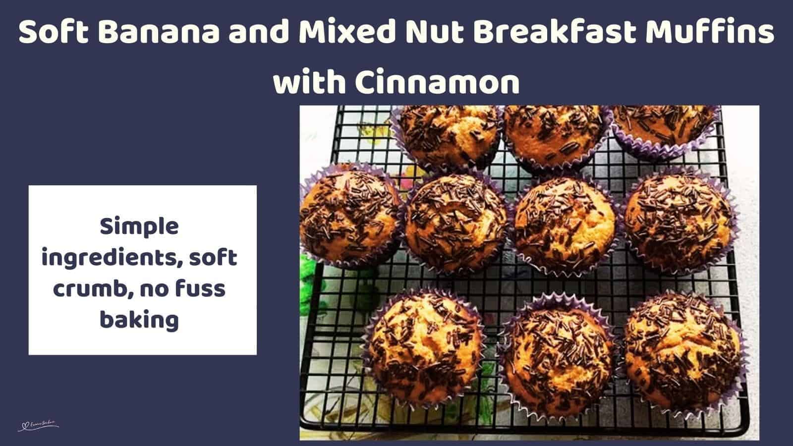 An image of 9 Banana Nut Breakfast Muffins covered with chocolate sprinkles