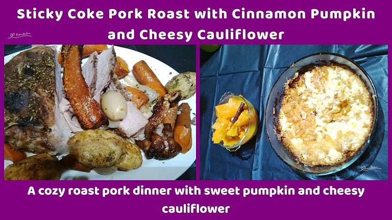 An image of Sticky Coke Pork Roast with 2 side dishes
