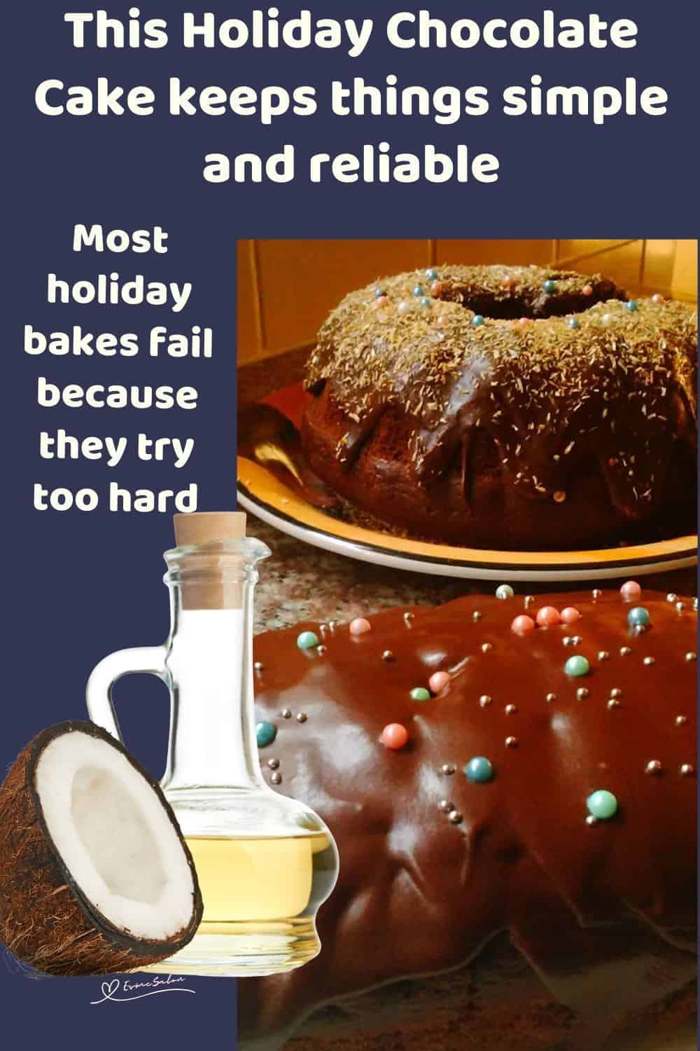 An image of a Holiday Chocolate Cake in Bundt and a loaf tin