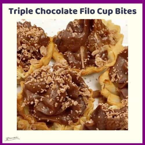 An image of Triple Chocolate Filo Cup Bites with chocolate shavings