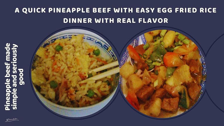 An image of Pineapple Beef with Easy Egg Fried Rice on the side