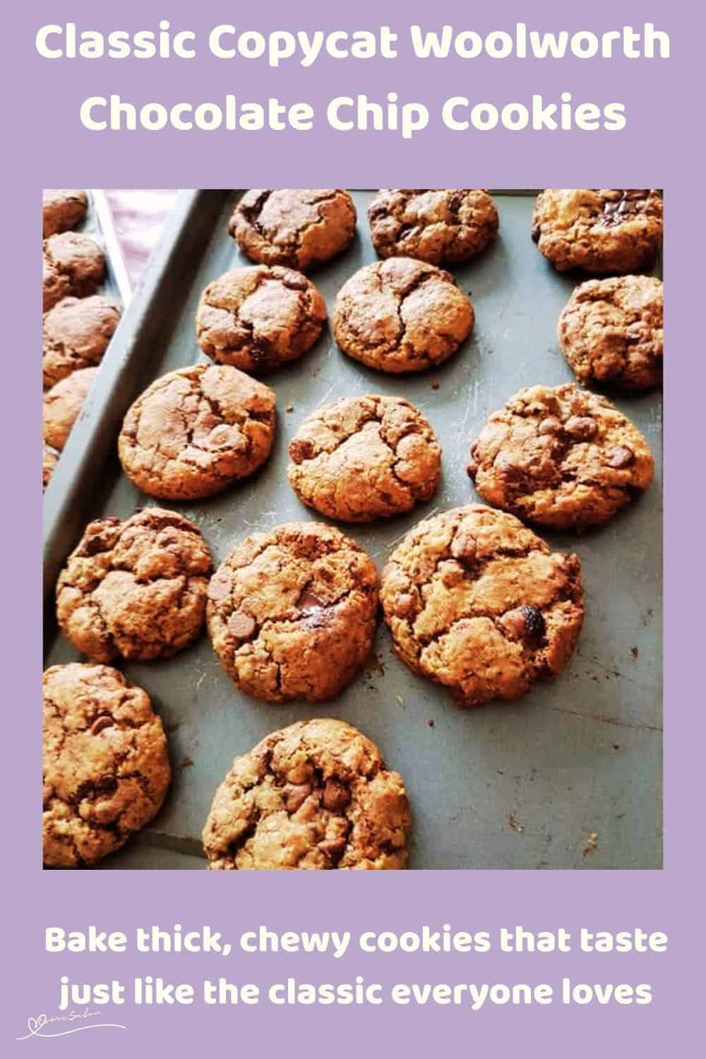 An image of Copycat Woolworth Chocolate Chip Cookies on a baking tray