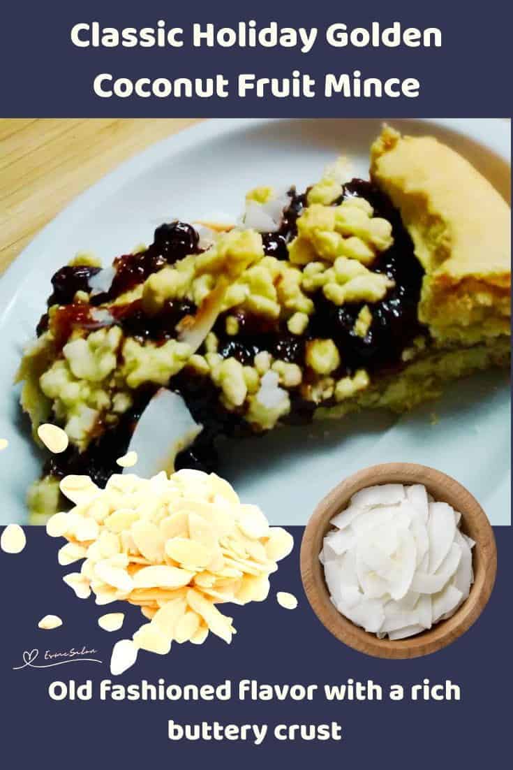 An image of a slice of Golden Coconut Fruit Mince Tart