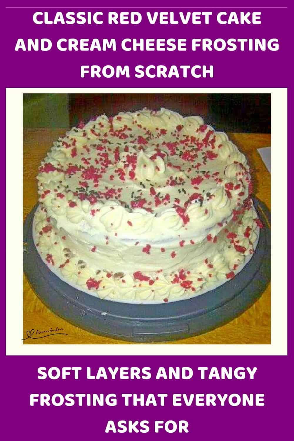 An image of a Red Velvet Cake with Cream Cheese Frosting and Sprinkles