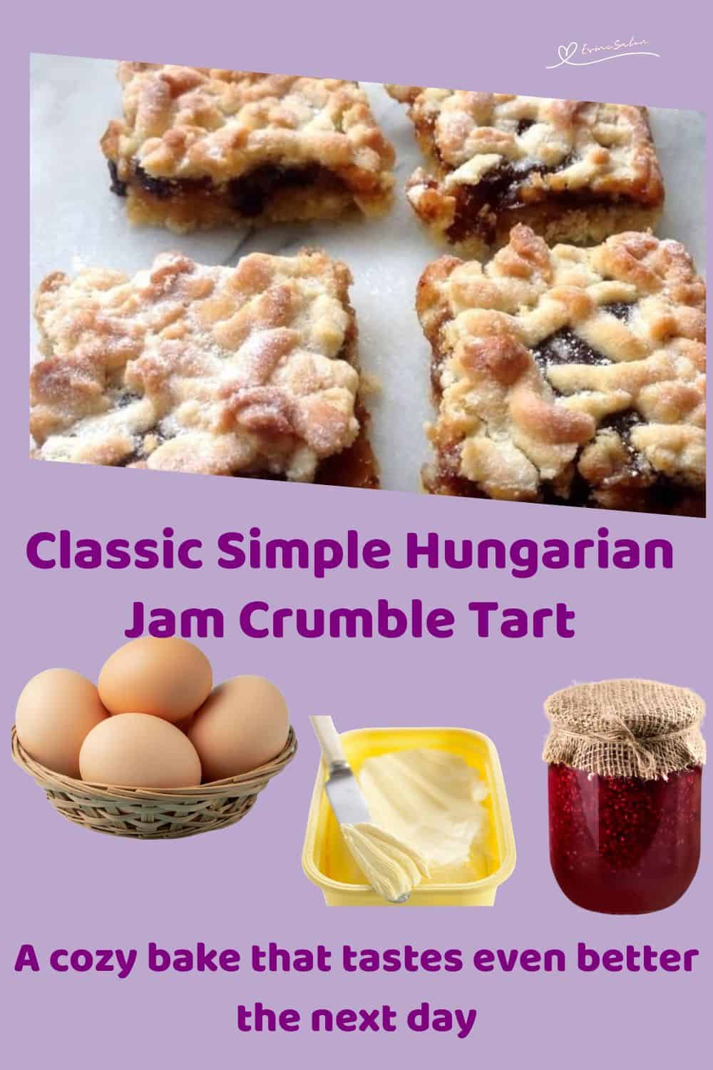 An image of a tray and cubes of Hungarian Jam Crumble Tart