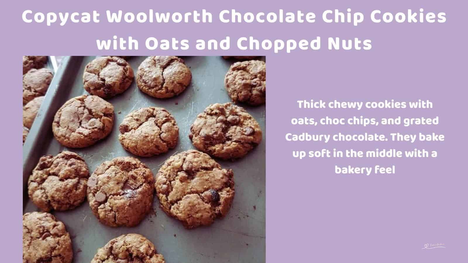 An image of Copycat Woolworth Chocolate Chip Cookies on a baking tray