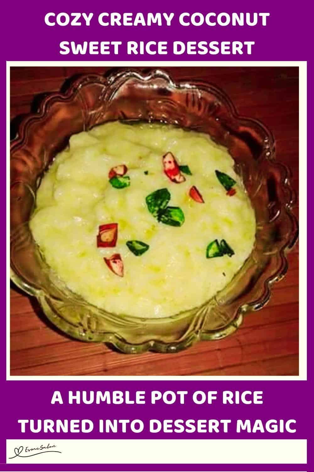 An image of a brown glass dish with Creamy Coconut Sweet Rice