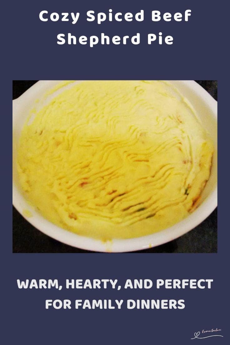 An image of a dish of Spiced Beef Shepherd Pie and also plated