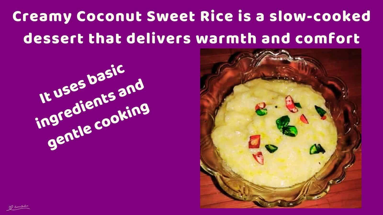 An image of a brown glass dish with Creamy Coconut Sweet Rice