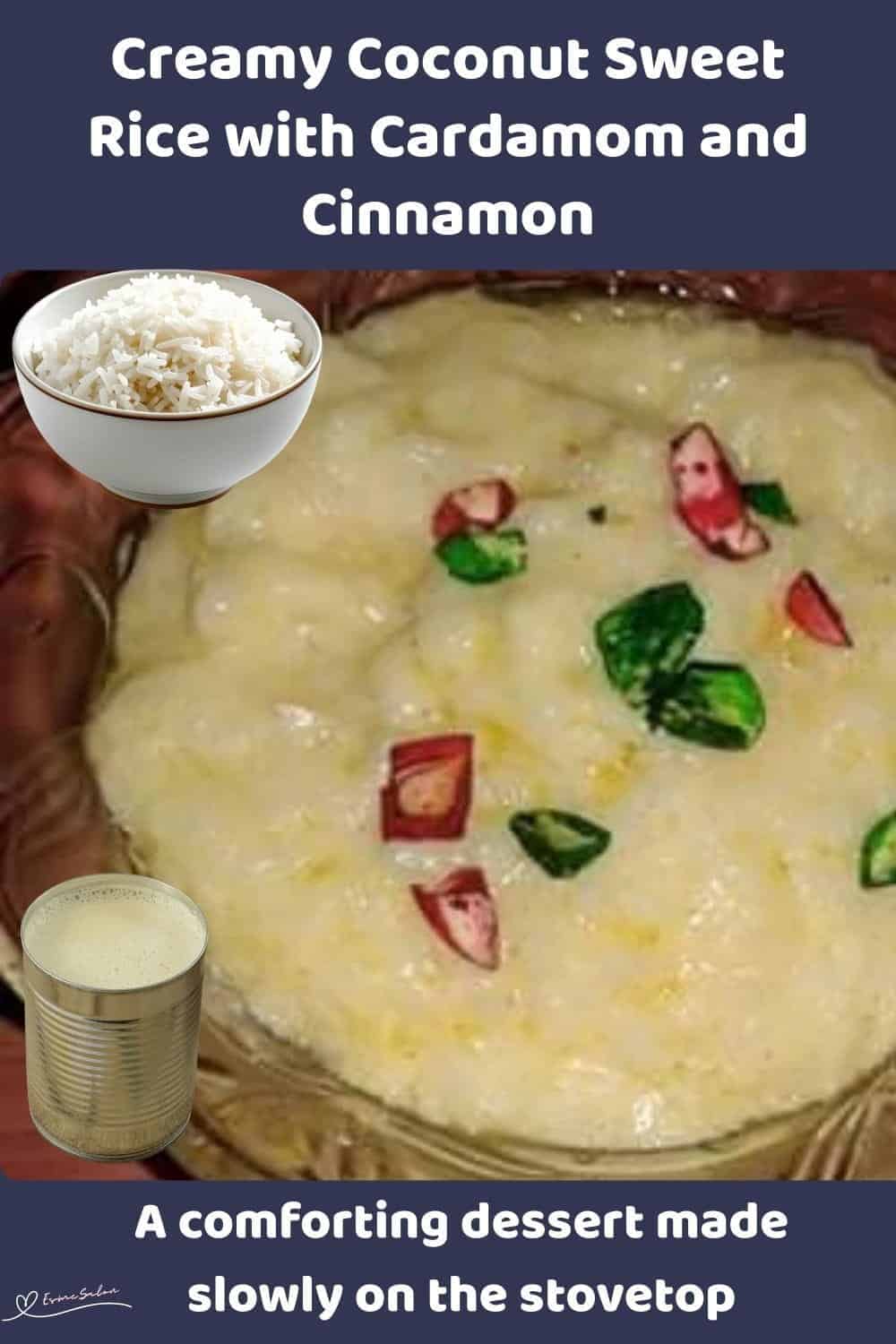 An image of a brown glass dish with Creamy Coconut Sweet Rice