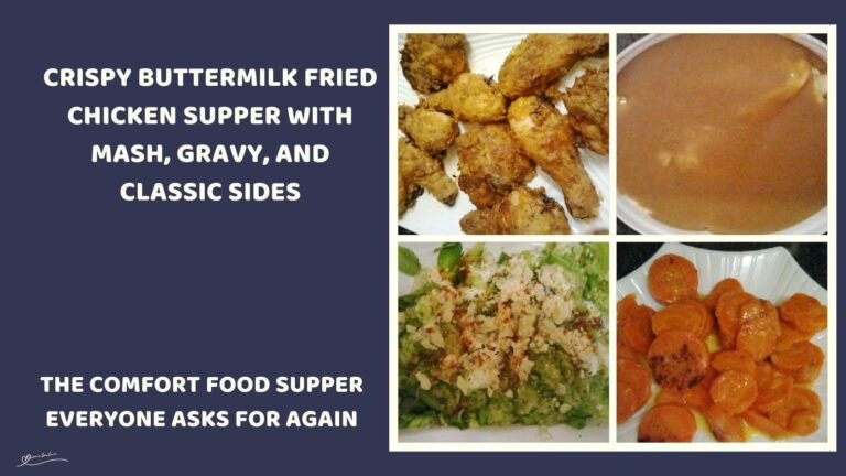 An image of KFC Fried Chicken with gravy, salad and sweet carrots