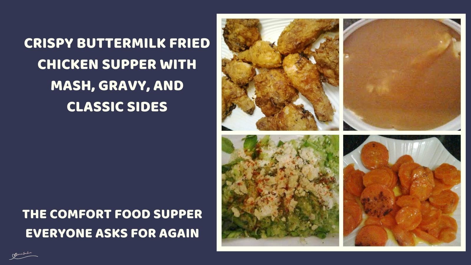 An image of KFC Fried Chicken with gravy, salad and sweet carrots