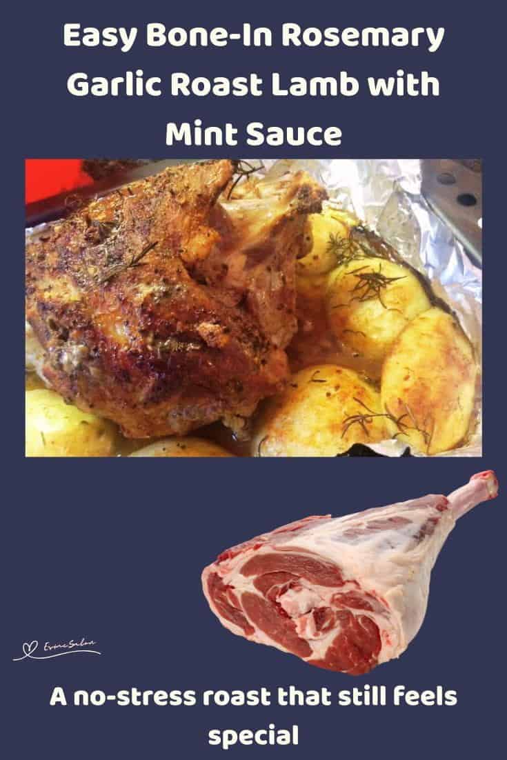 An image of a Rosemary Garlic Roast Lamb with potatoes on the side