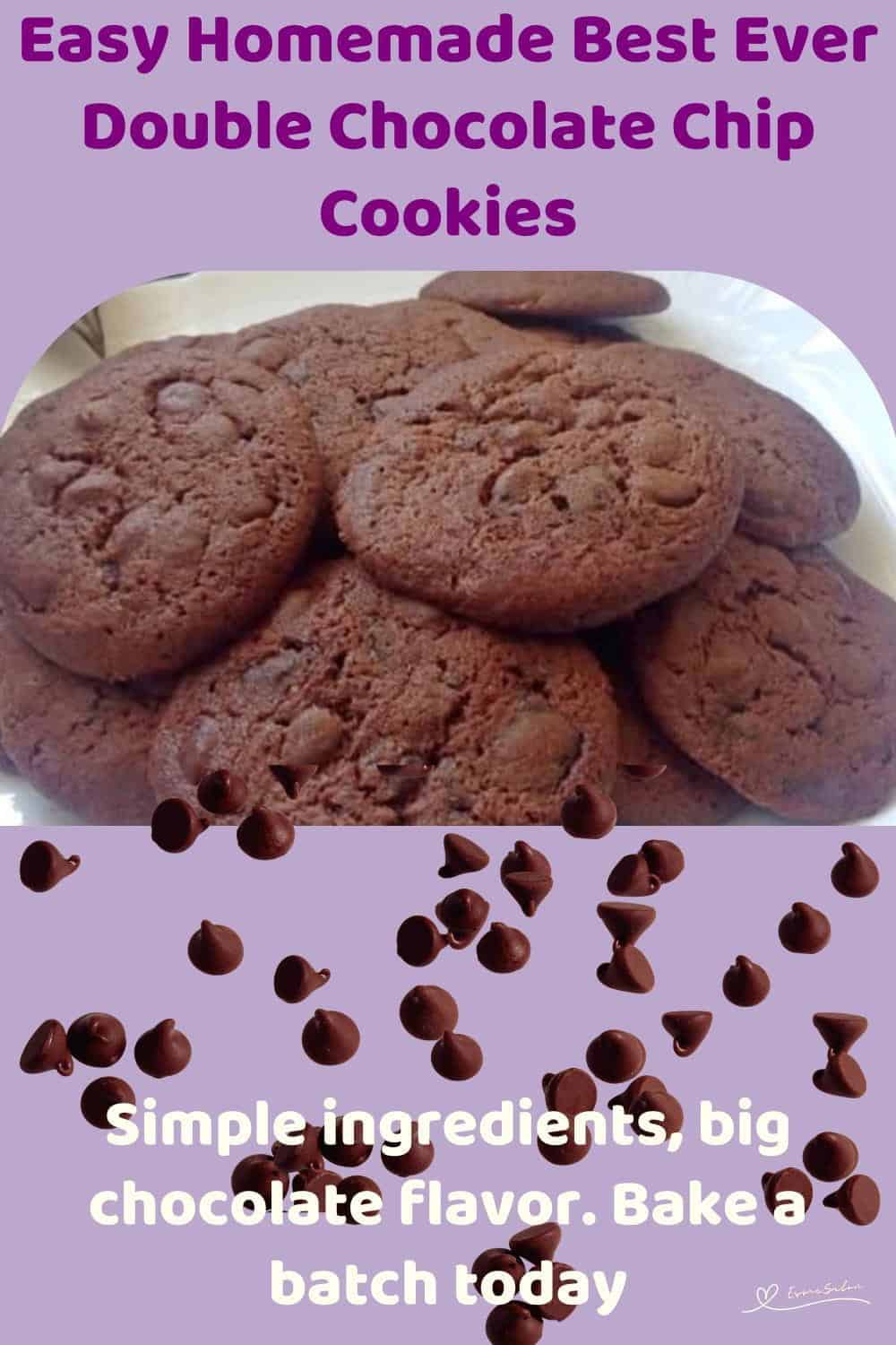 An image of Best Ever Double Chocolate Chip Cookies on a white platter