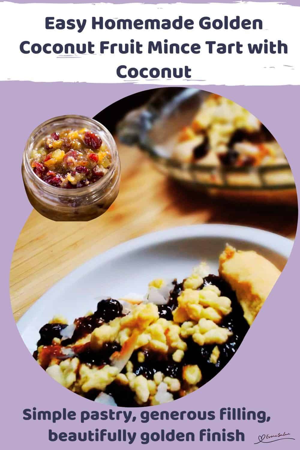 An image of a slice of Golden Coconut Fruit Mince Tart