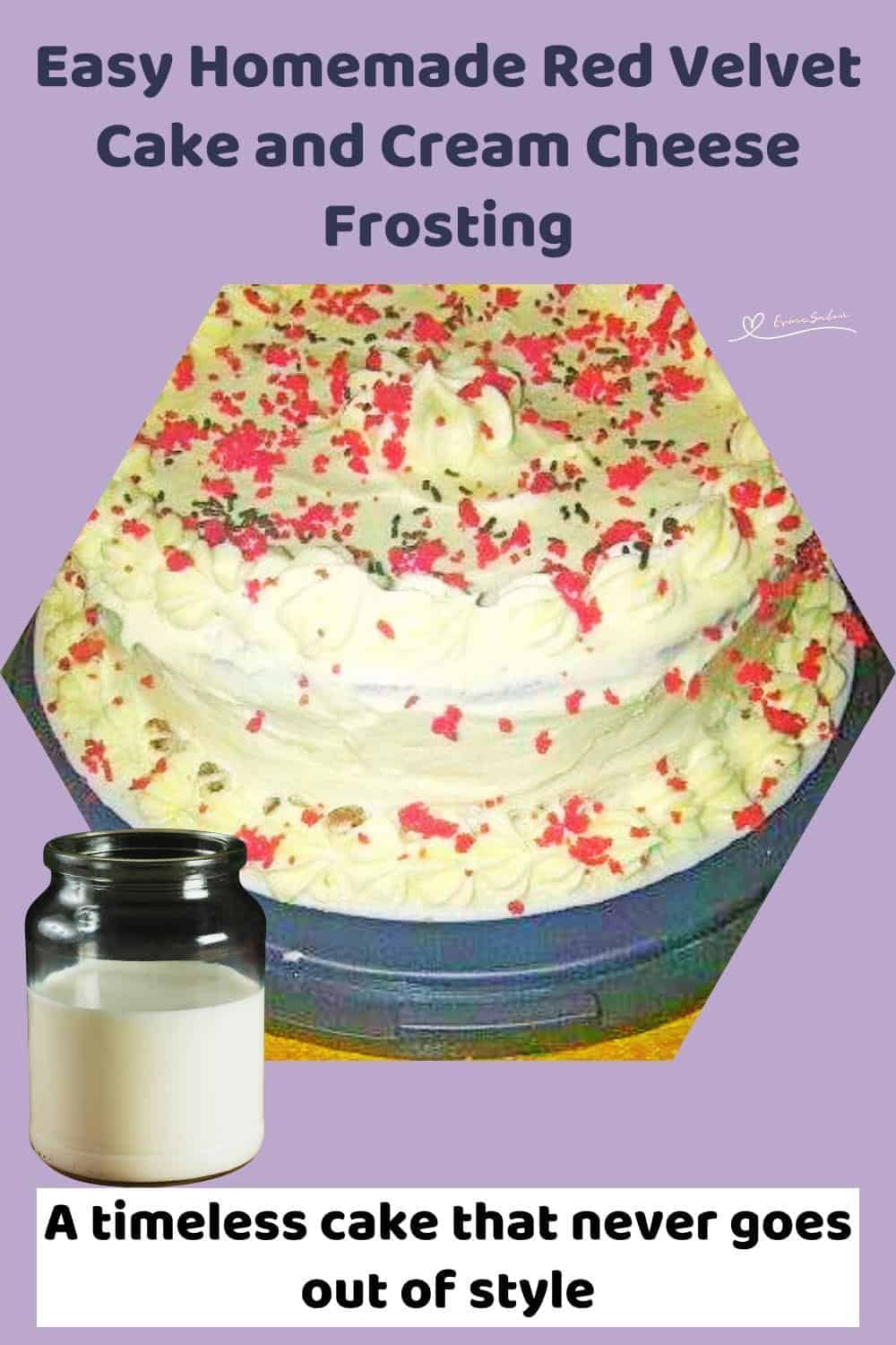 An image of a Red Velvet Cake with Cream Cheese Frosting and Sprinkles