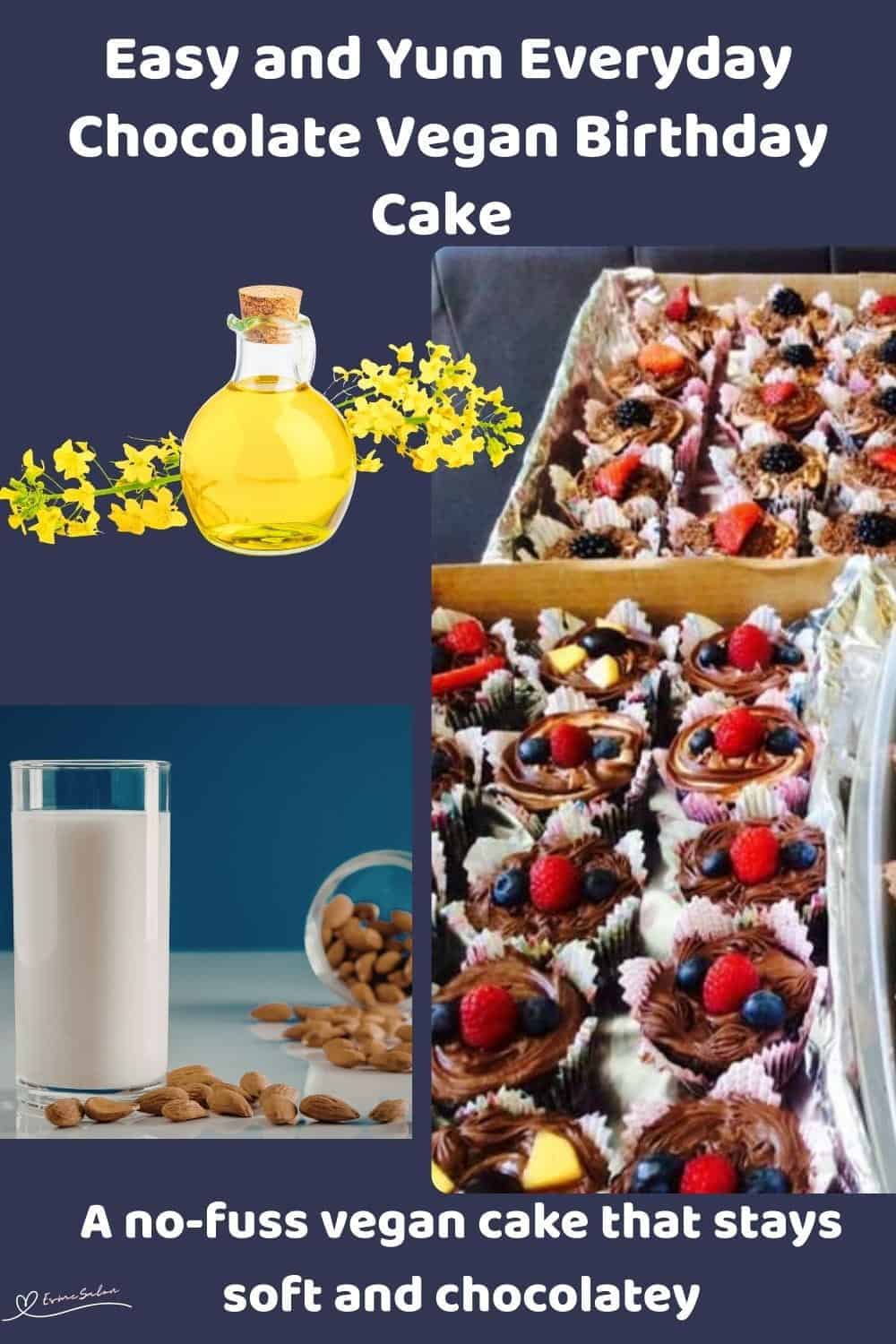 An image of Chocolate Vegan Birthday cupcakes with fruit and candles