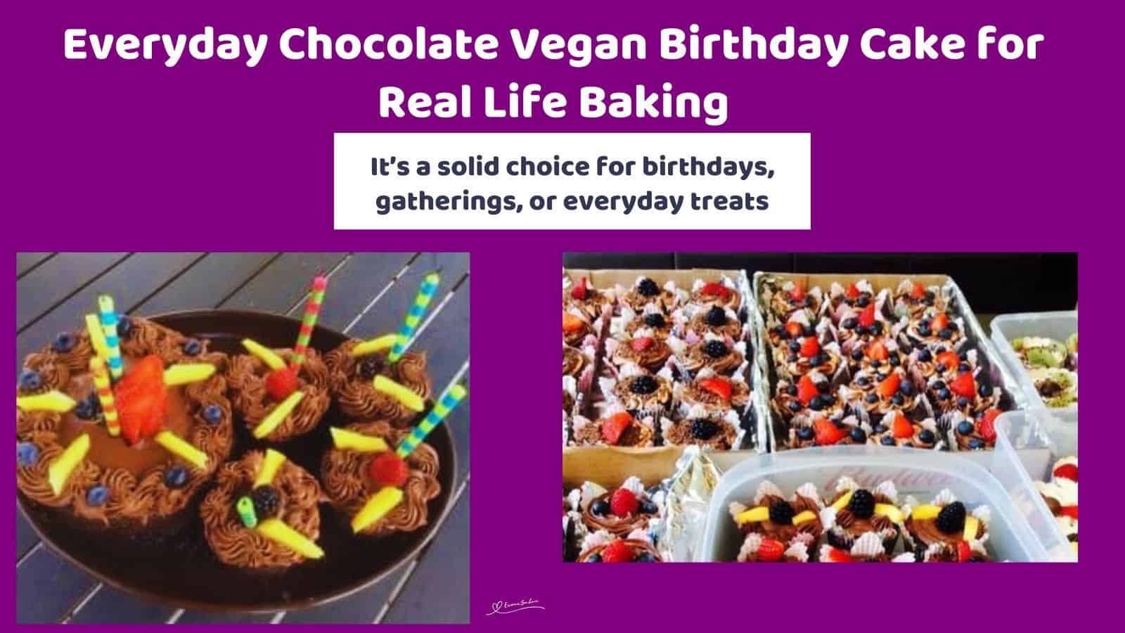 An image of Chocolate Vegan Birthday cupcakes with fruit and candles