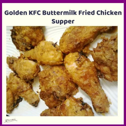 An image of KFC Fried Chicken with gravy, salad and sweet carrots