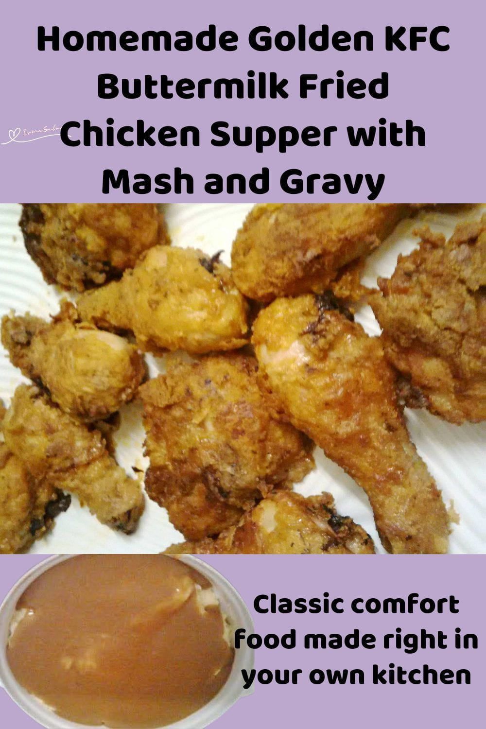 An image of KFC Fried Chicken with gravy, salad and sweet carrots