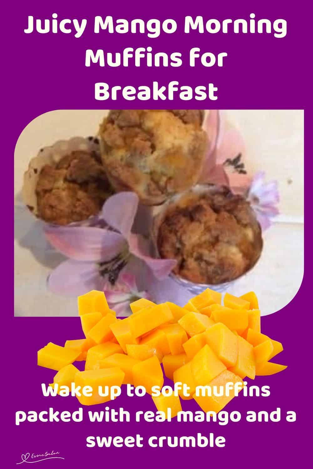 An image of 3 Mango Morning Muffins in large cupcake holders