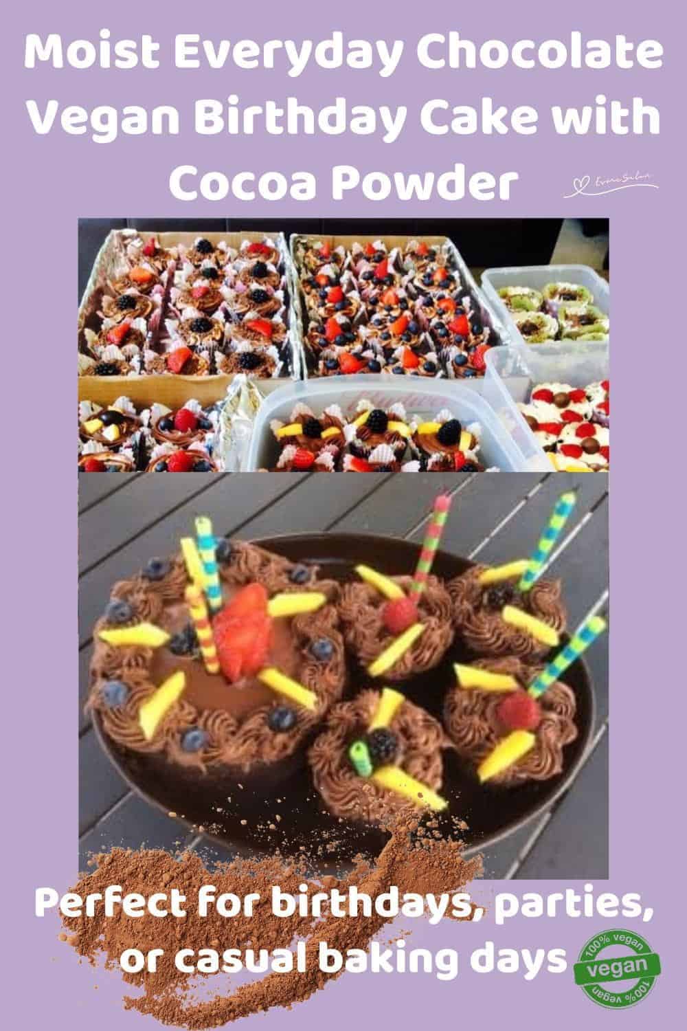 An image of Chocolate Vegan Birthday cupcakes with fruit and candles