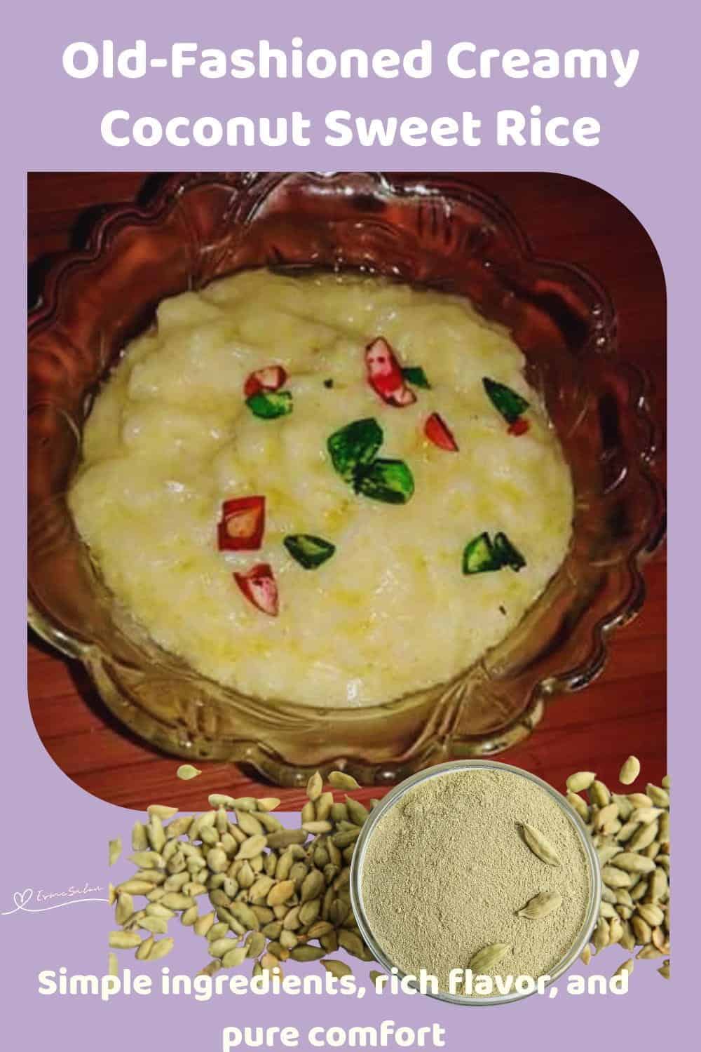 An image of a brown glass dish with Creamy Coconut Sweet Rice