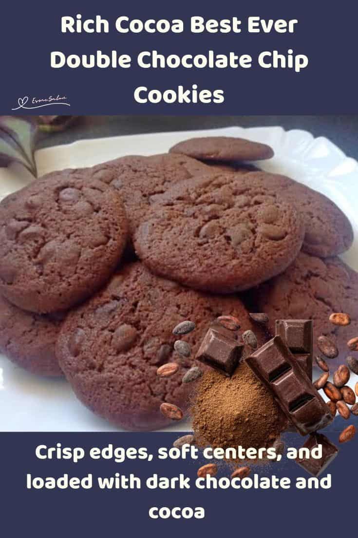 An image of Best Ever Double Chocolate Chip Cookies on a white platter