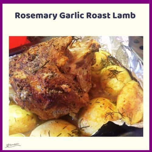 An image of a Rosemary Garlic Roast Lamb with potatoes on the side