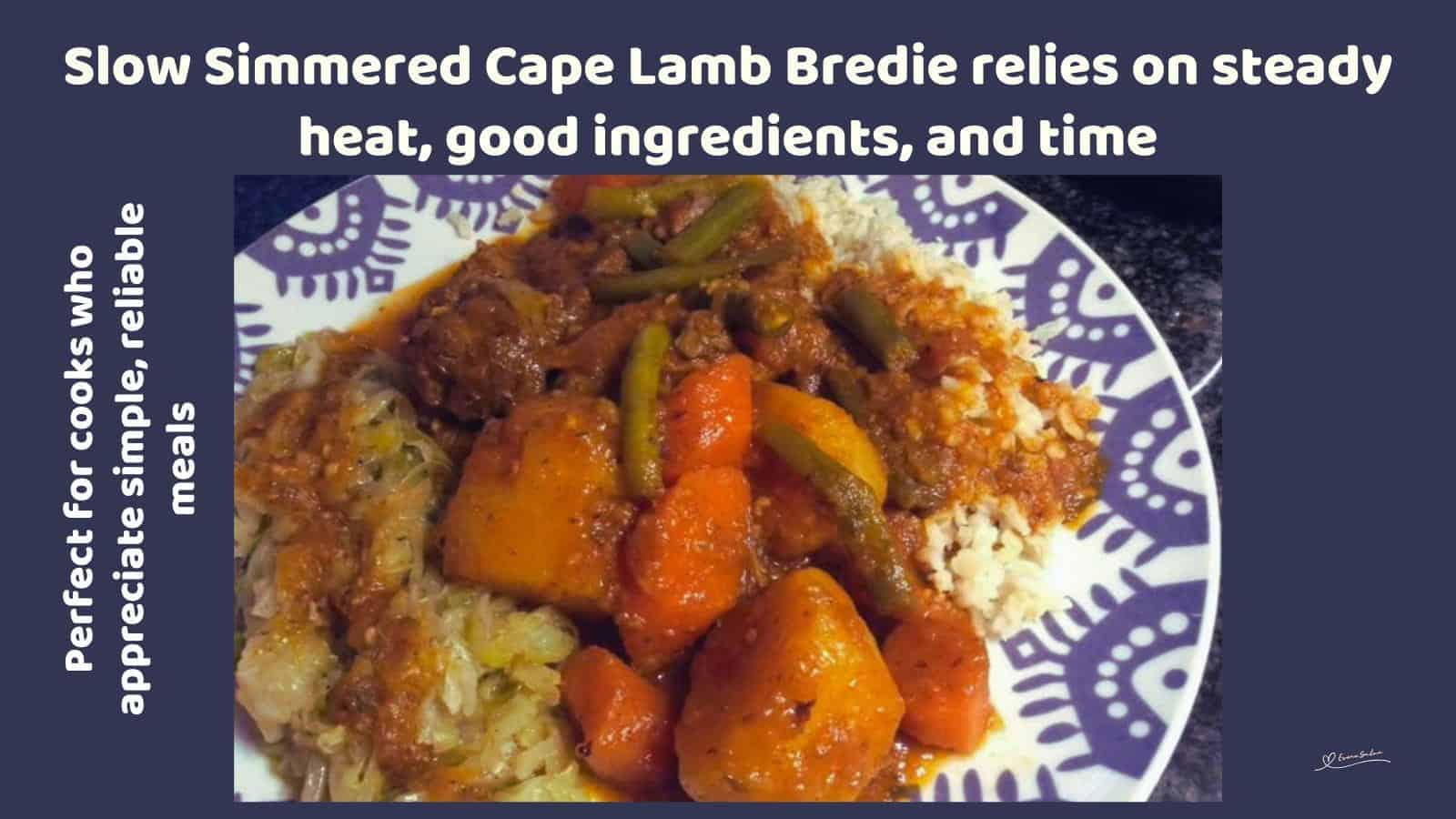 An image of a plate of Slow Simmered Cape Lamb Bredie with root veg