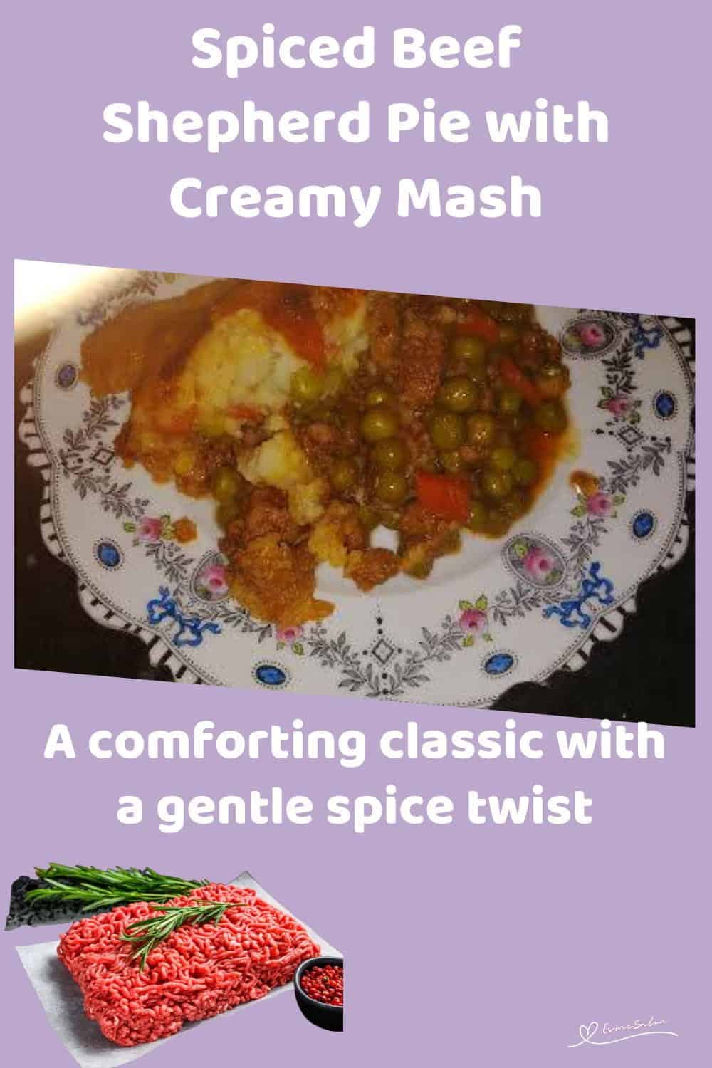 An image of a dish of Spiced Beef Shepherd Pie and also plated