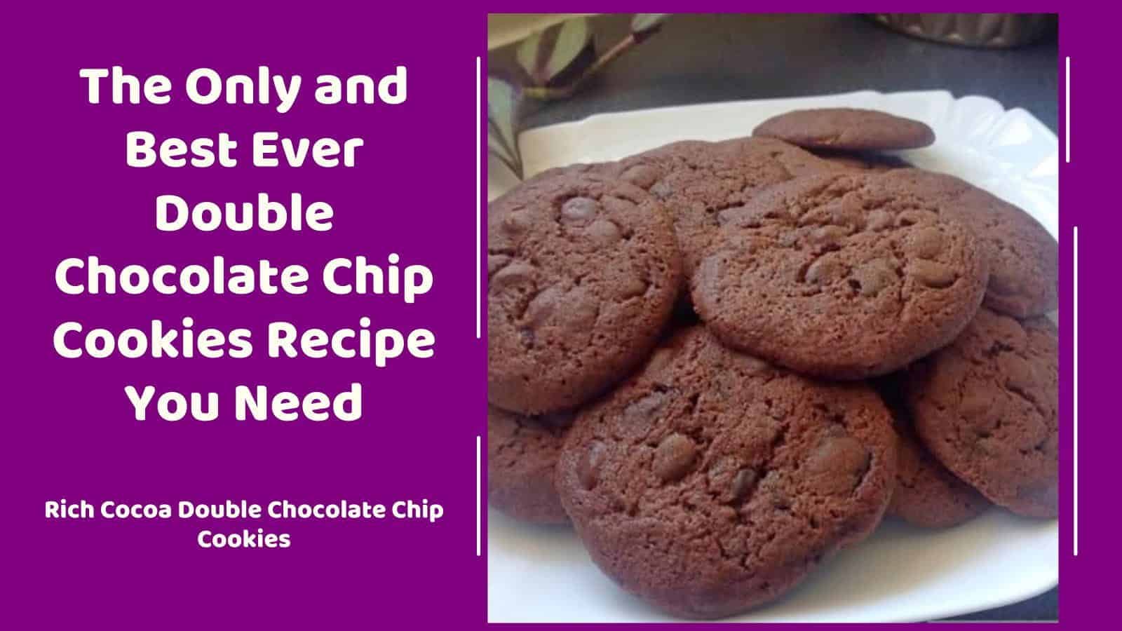 An image of Best Ever Double Chocolate Chip Cookies on a white platter