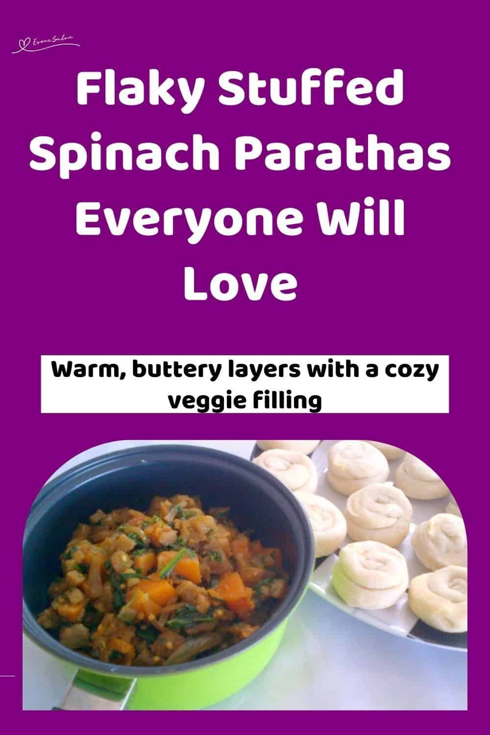 An image of Stuffed Spinach Parathas in the making, stuffing and raw dough