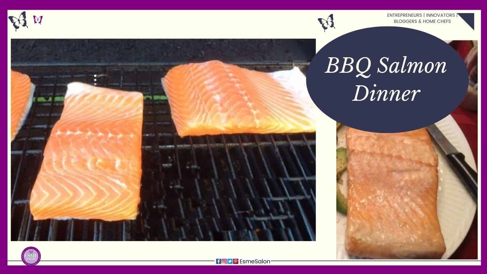 an image of two pieces of raw Salmon on the BBQ to be grilled