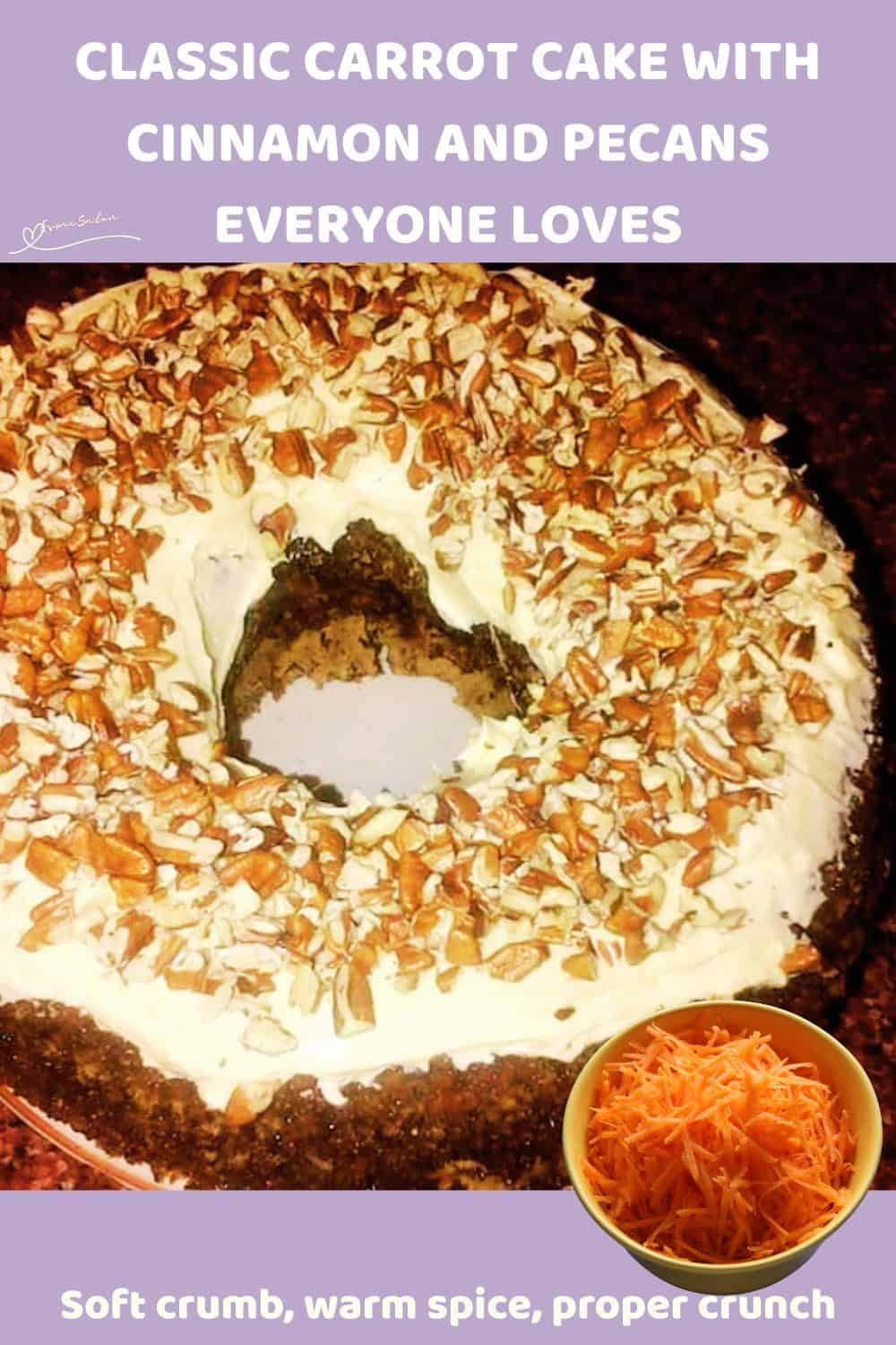 An image of a Carrot Cake with Cinnamon and Pecans baked in a Bundt pan