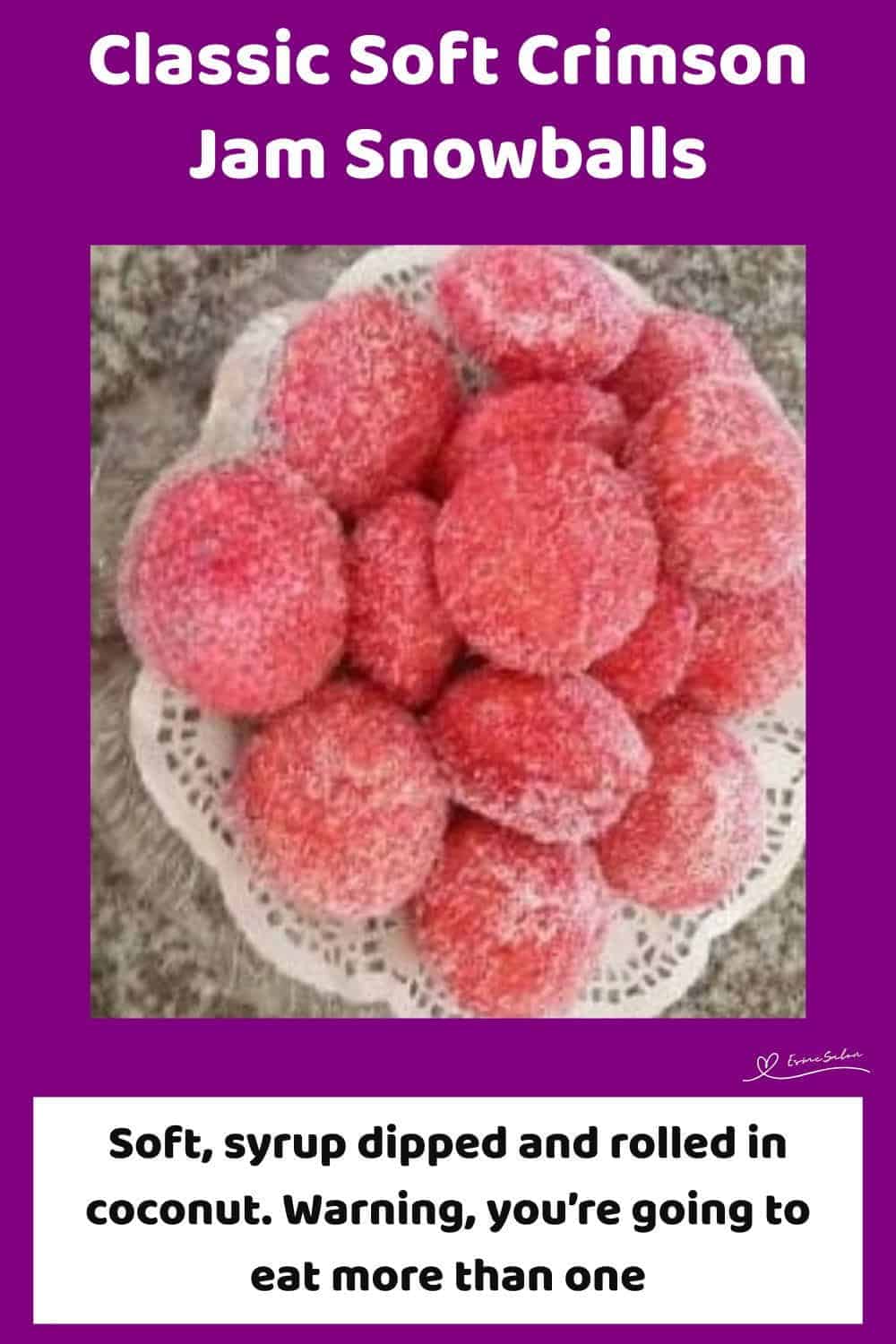 An image of a plate filled with Crimson Coconut Jam Snowballs