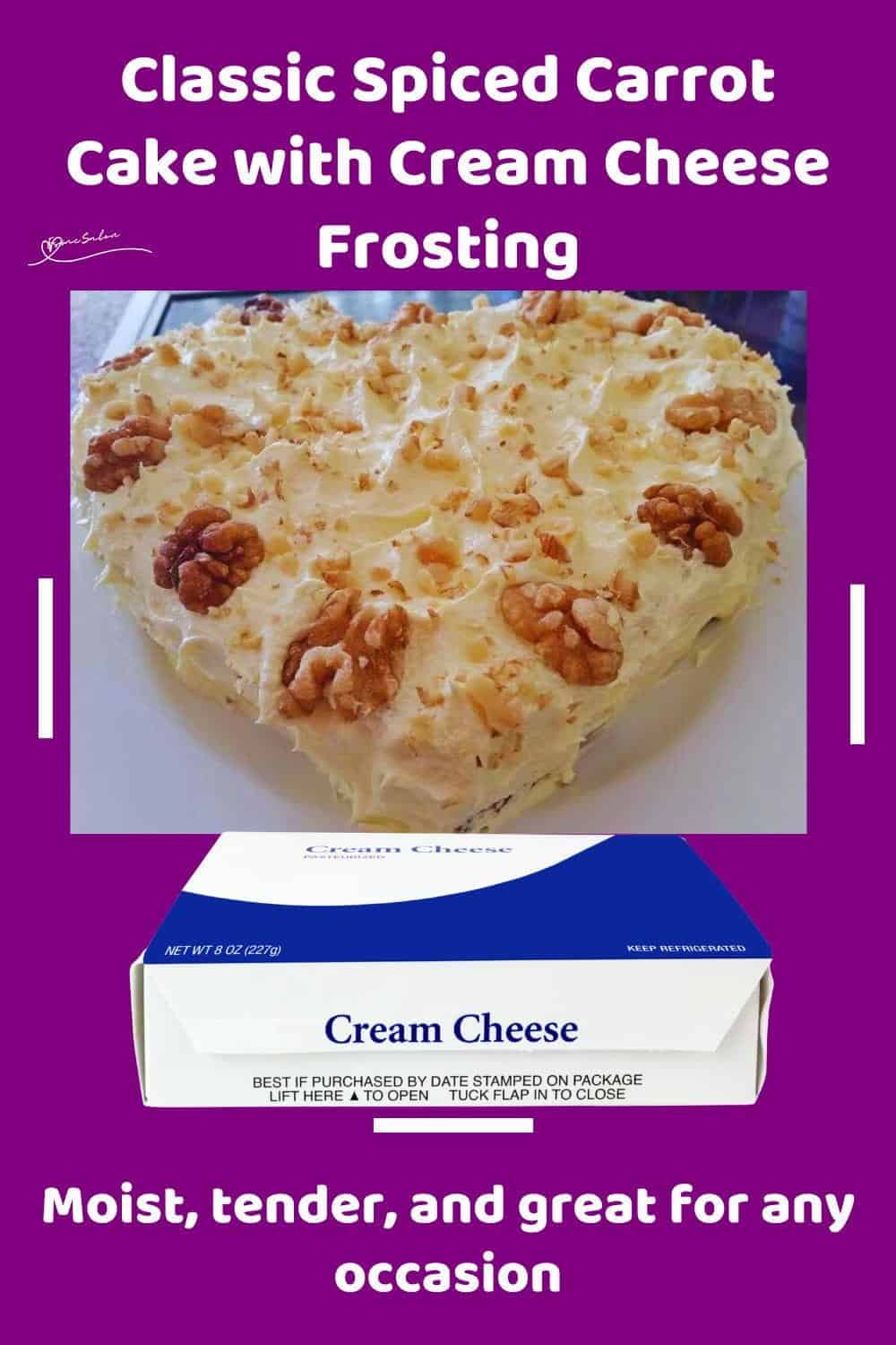 An image of a heart shaped Spiced Carrot Cake with Cream Cheese